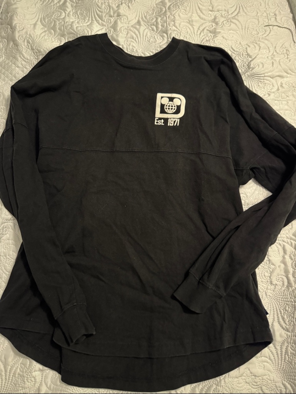 Disney Black Long Sleeve Crewneck with Est. 1971 Chest Logo